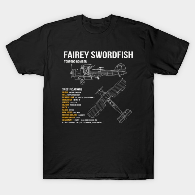 Fairey Swordfish WW2 Bi-Plane T-Shirt by Dirty Custard Designs 